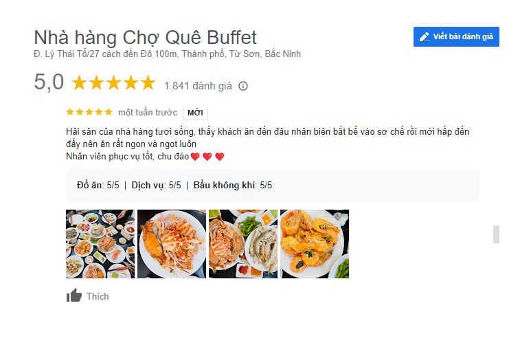 Chợ Quê Buffet nhận nhiều phản hồi tích cực về chất lượng món ăn cũng như thái độ phục vụ chuyên nghiệp 